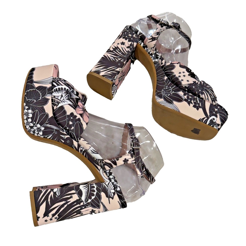Michele Lopriore Milano Floral Platform Sandals Block Heel Ankle Strap Size 9